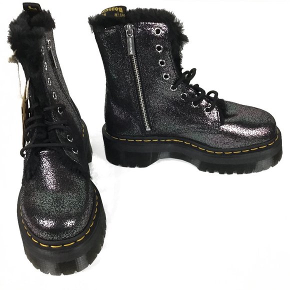 DR. MARTENS Jadon Faux Fur Lined Boots Metallic Leather Platforms - Picture 9 of 13